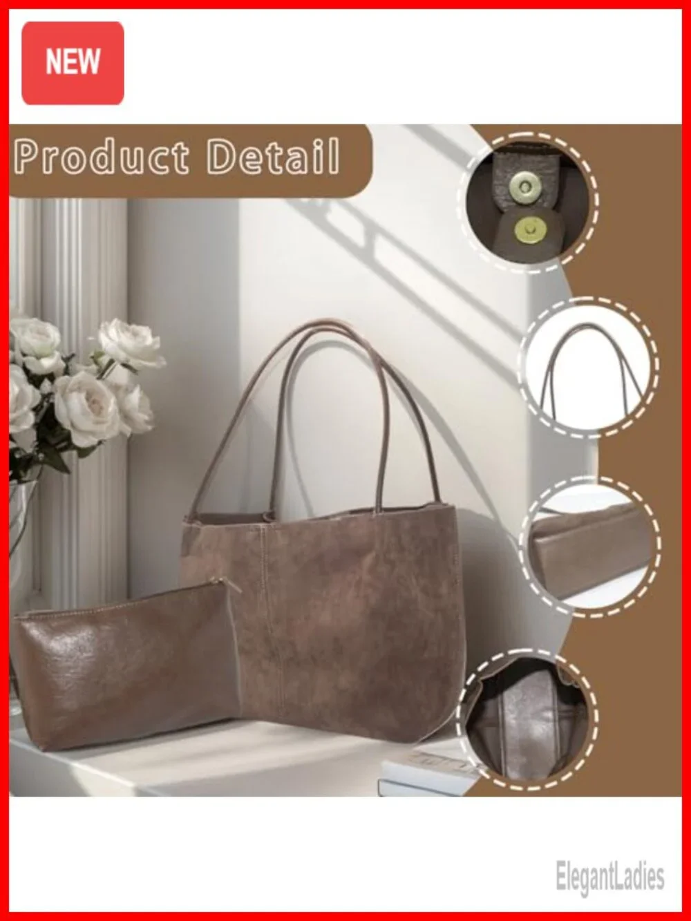 Large Faux Suede Hobo Shoulder Bag with Buckle